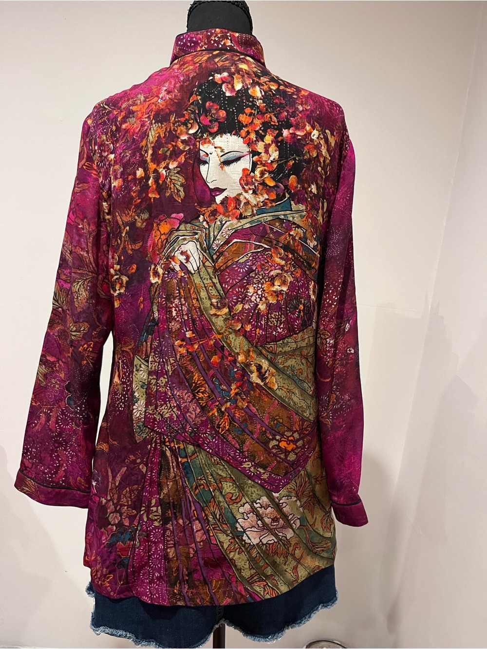 Chico's Magenta Floral Geisha Print Silk Blouse
